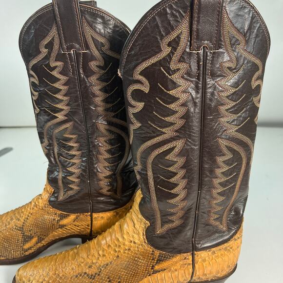 Justin Leather Snakeskin 8695 Brown Tan Western Cowboy Boots 8.5 D - Picture 7 of 16